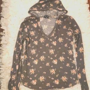 Floral Waffle Long Sleeve Hoodes Tee 😀😃